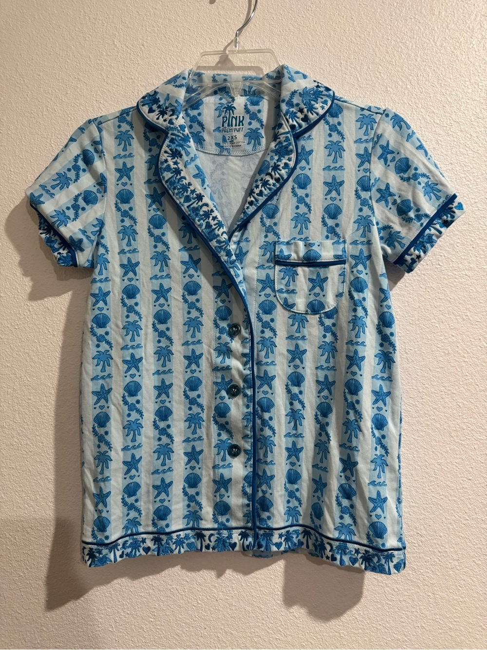 PINK Light Blue & Blue Shell-Print Pajama Set